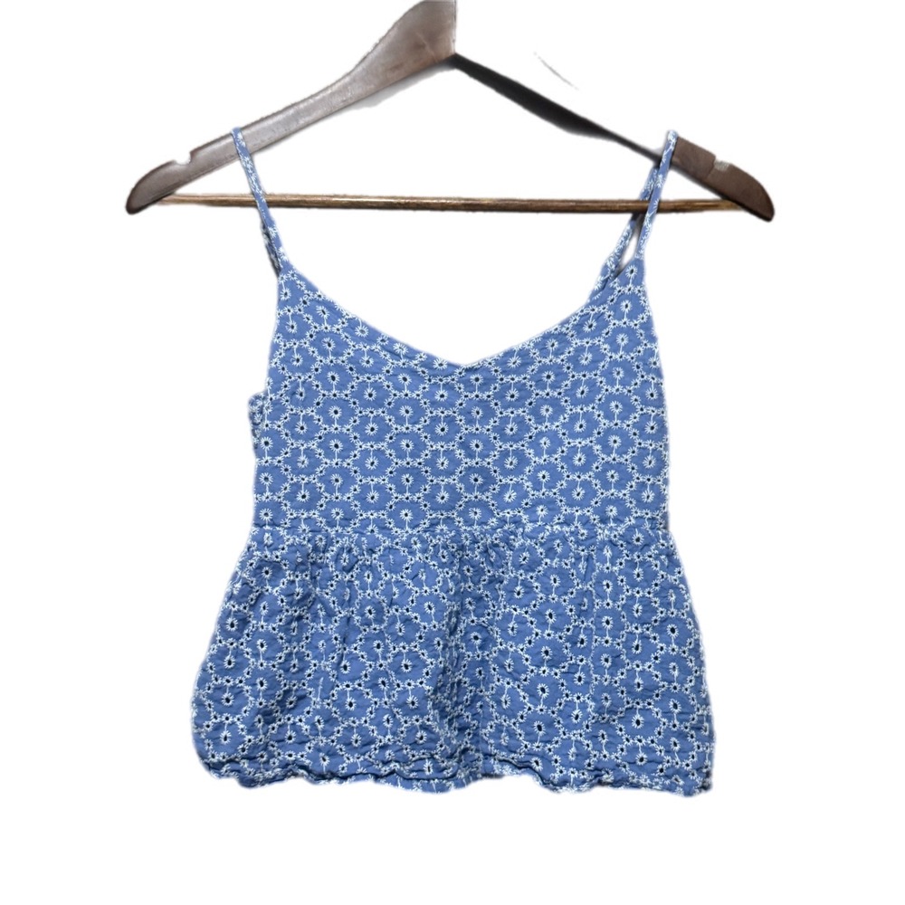 Lush Peplum Camisole Women Small Blue Eyelet‎ Floral Smocked Back Excellent